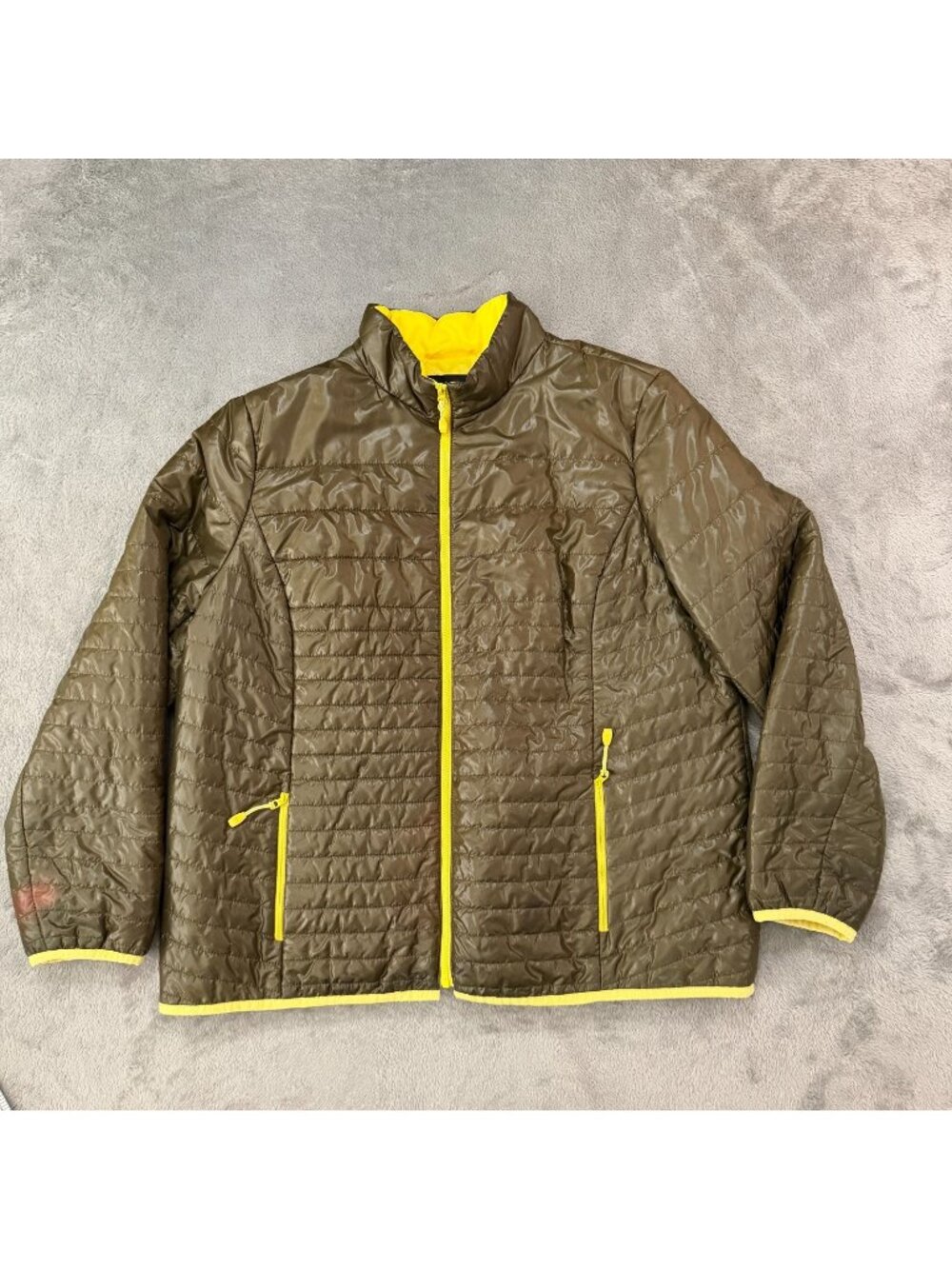 *read* Talbots Puffer Jacket Green Yellow Womens XL Extra Large Petite XLP